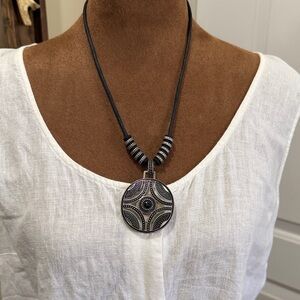 Chic Black and Silver Pendant Necklace with Matching Earrings